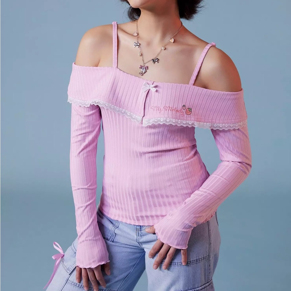 My Melody Lace Cold Shoulder Long-Sleeve Top Hot Topic